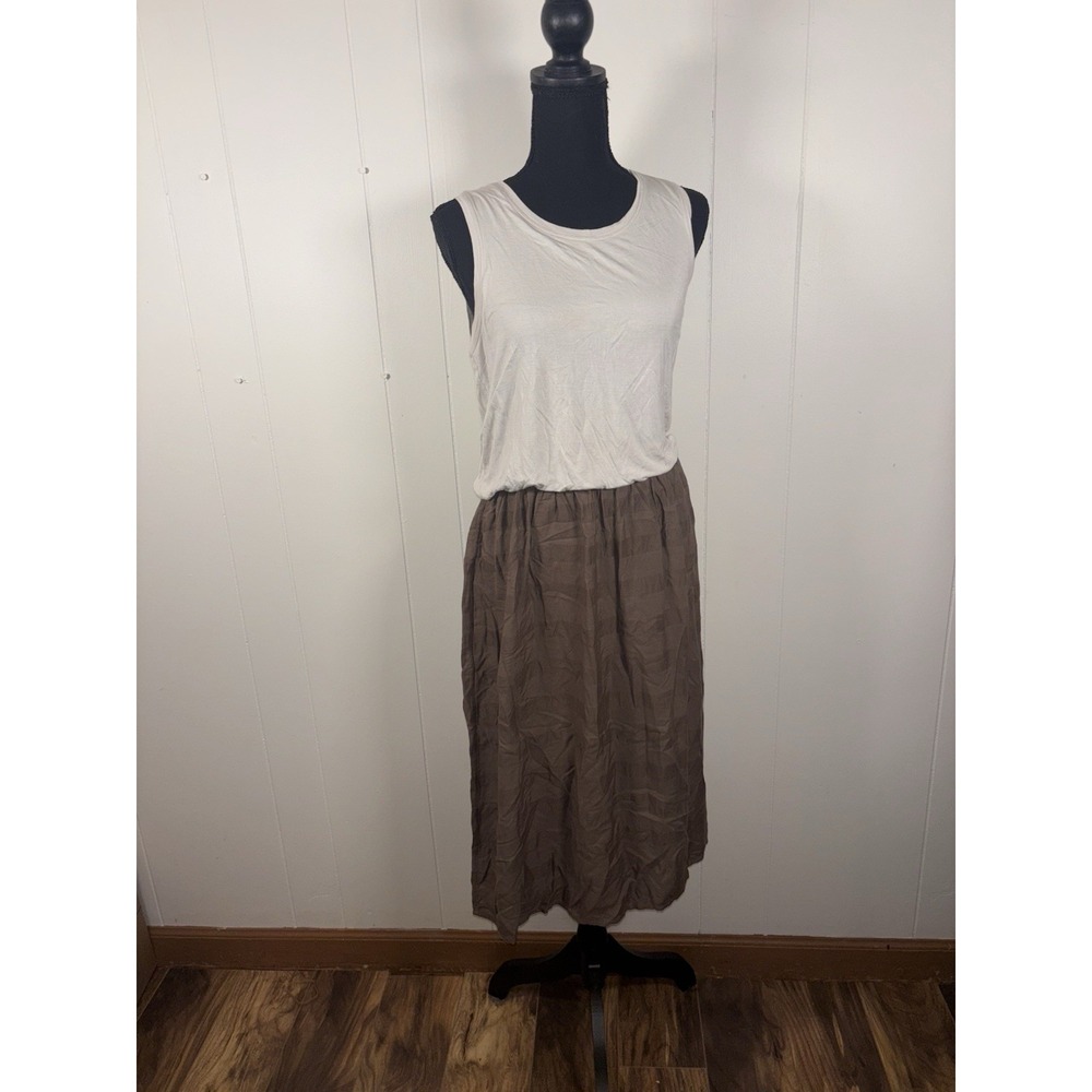 prAna Perry Small Block Midi Dress Sleeveless Scoop Neck Green/cream Pockets